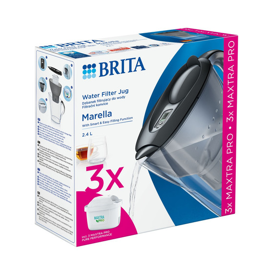 Brita Marella 2,4 L Maxtra Pro (szürke) vízszűrő kancsó induló csomag, 3 db szűrőbetéttel
